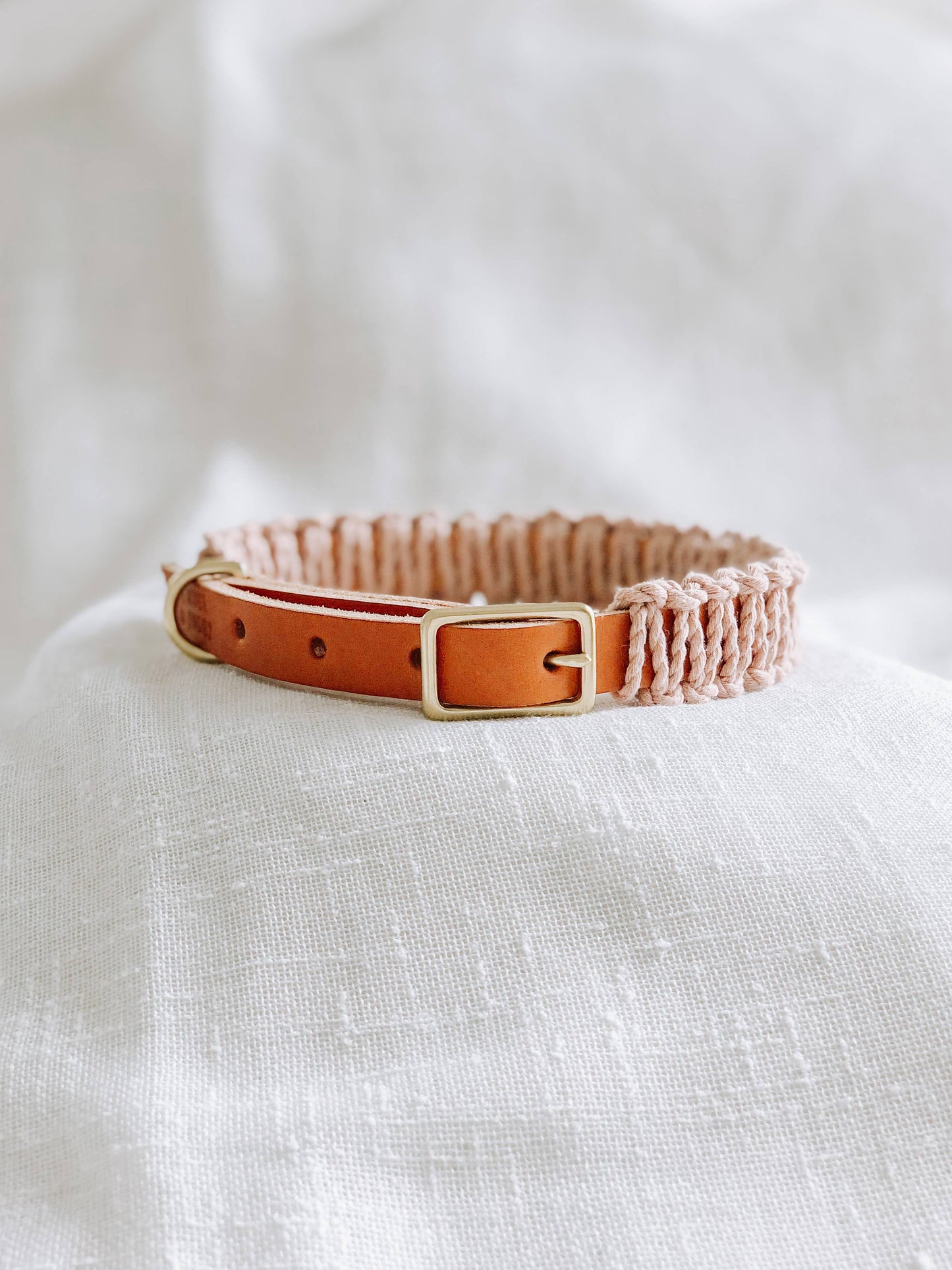 Caramel/Blush Macrame & Leather Dog Collar