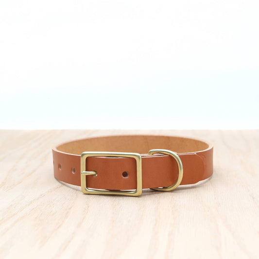 Tan Leather Dog Collar Belt Buckle Style