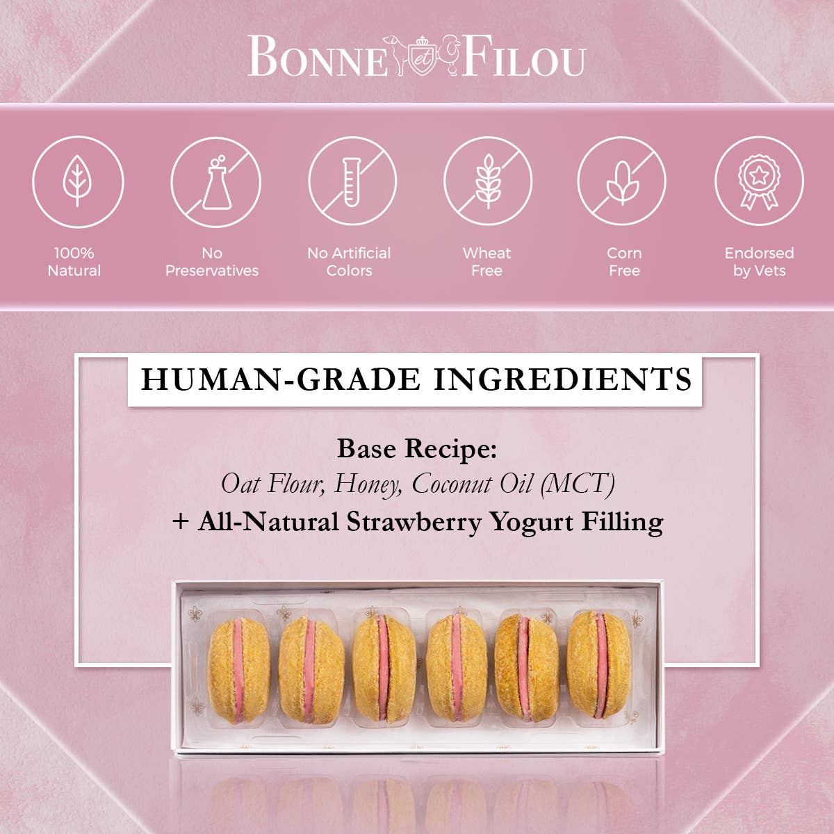 3-ct Strawberry Macaron Dog Treats - Valentines Day Gift