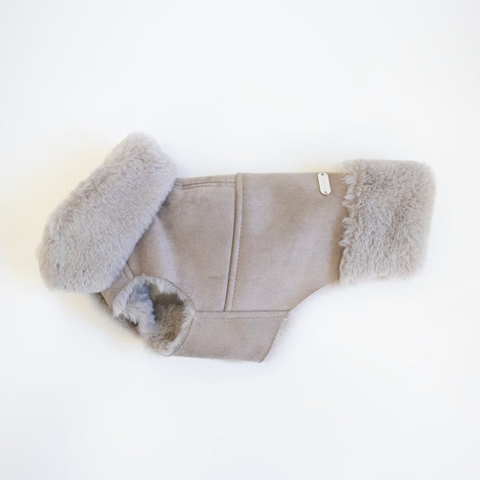 Faux Lambskin Coat - Silver Brown