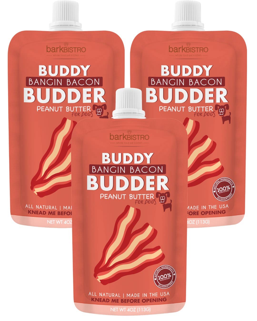 Dog Peanut Butter - 4oz Squeeze Packs Bangin Bacon Budder