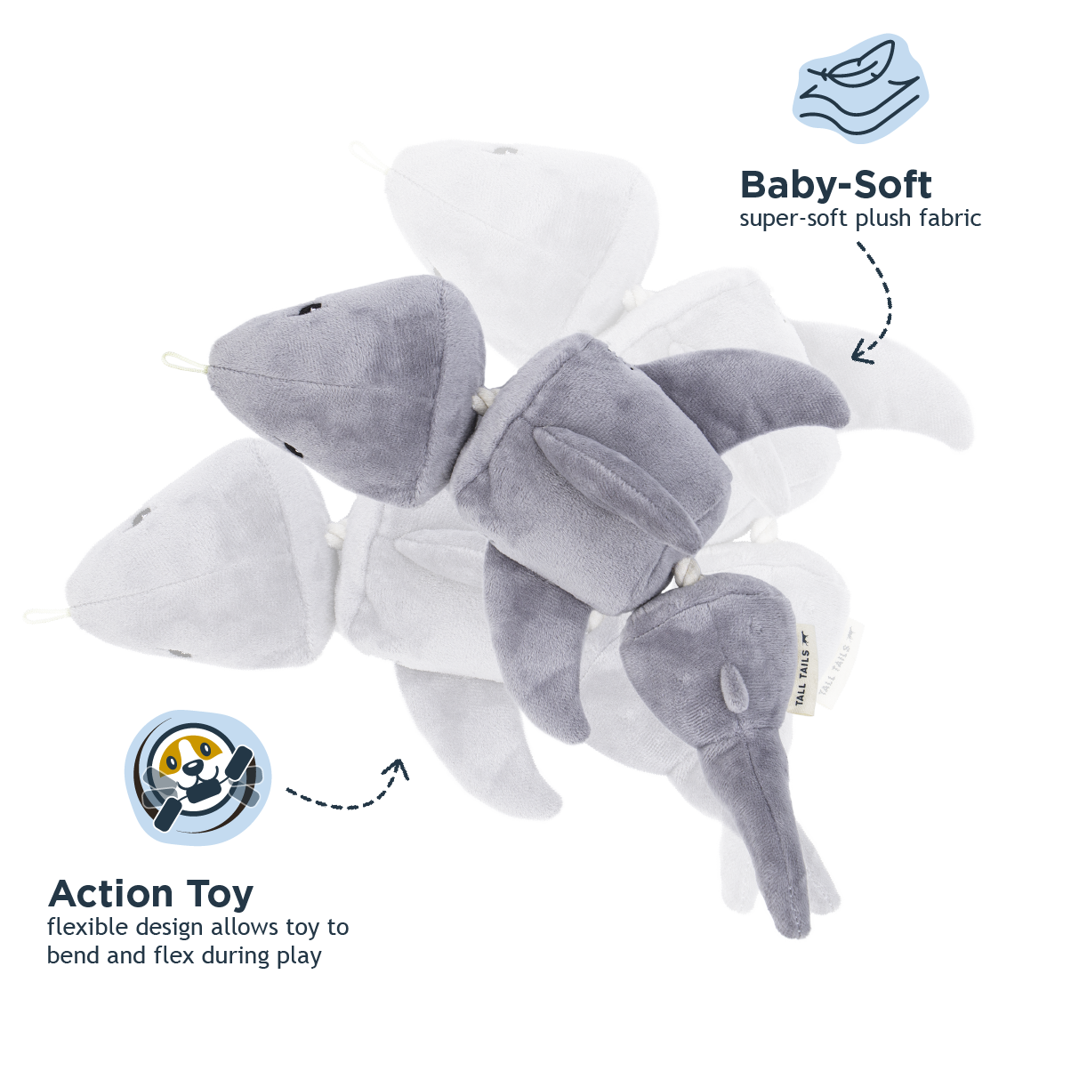 Tall Tails Shark Jointed Shake Play Dog Toy