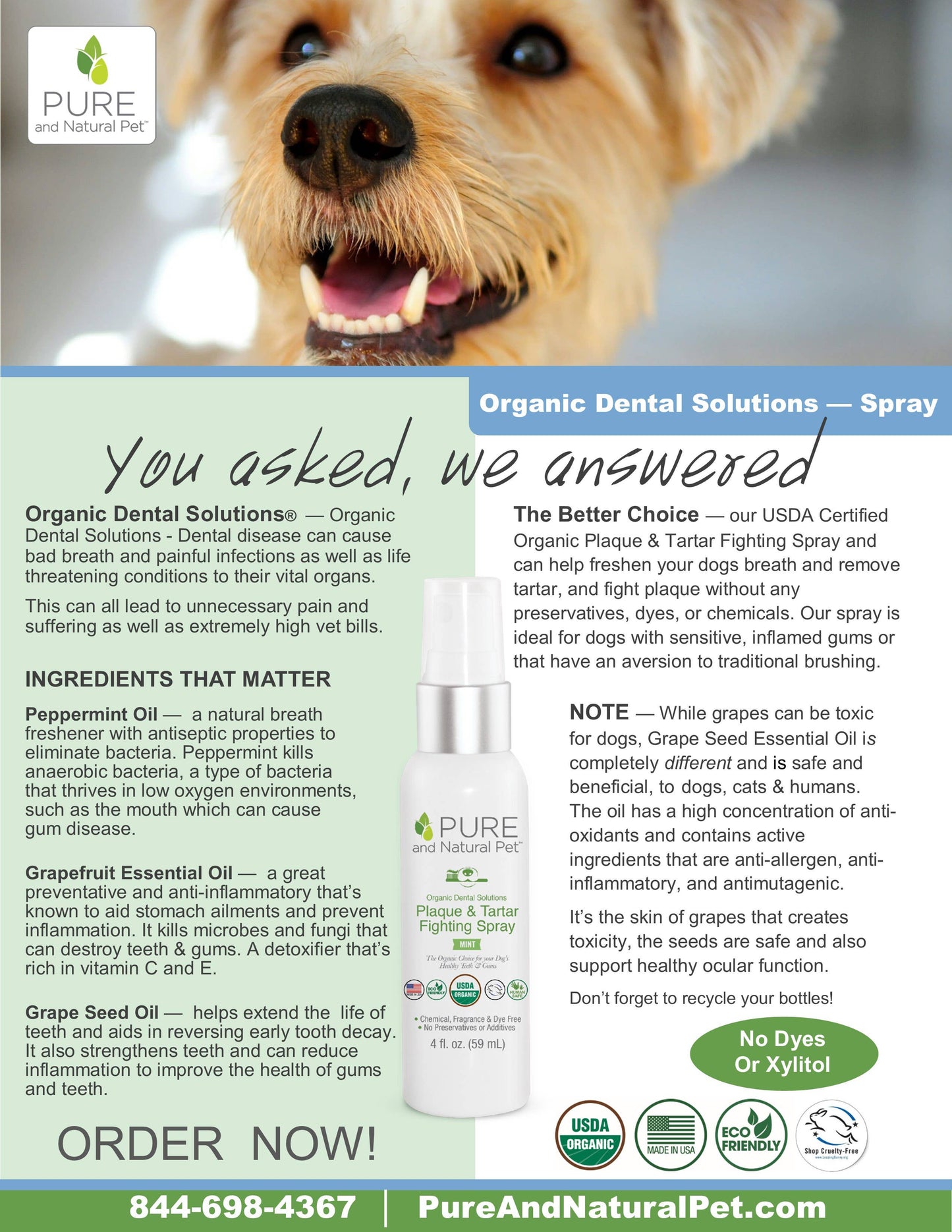 Organic Dental Plaque & Tartar Control Breath Spray for Dogs