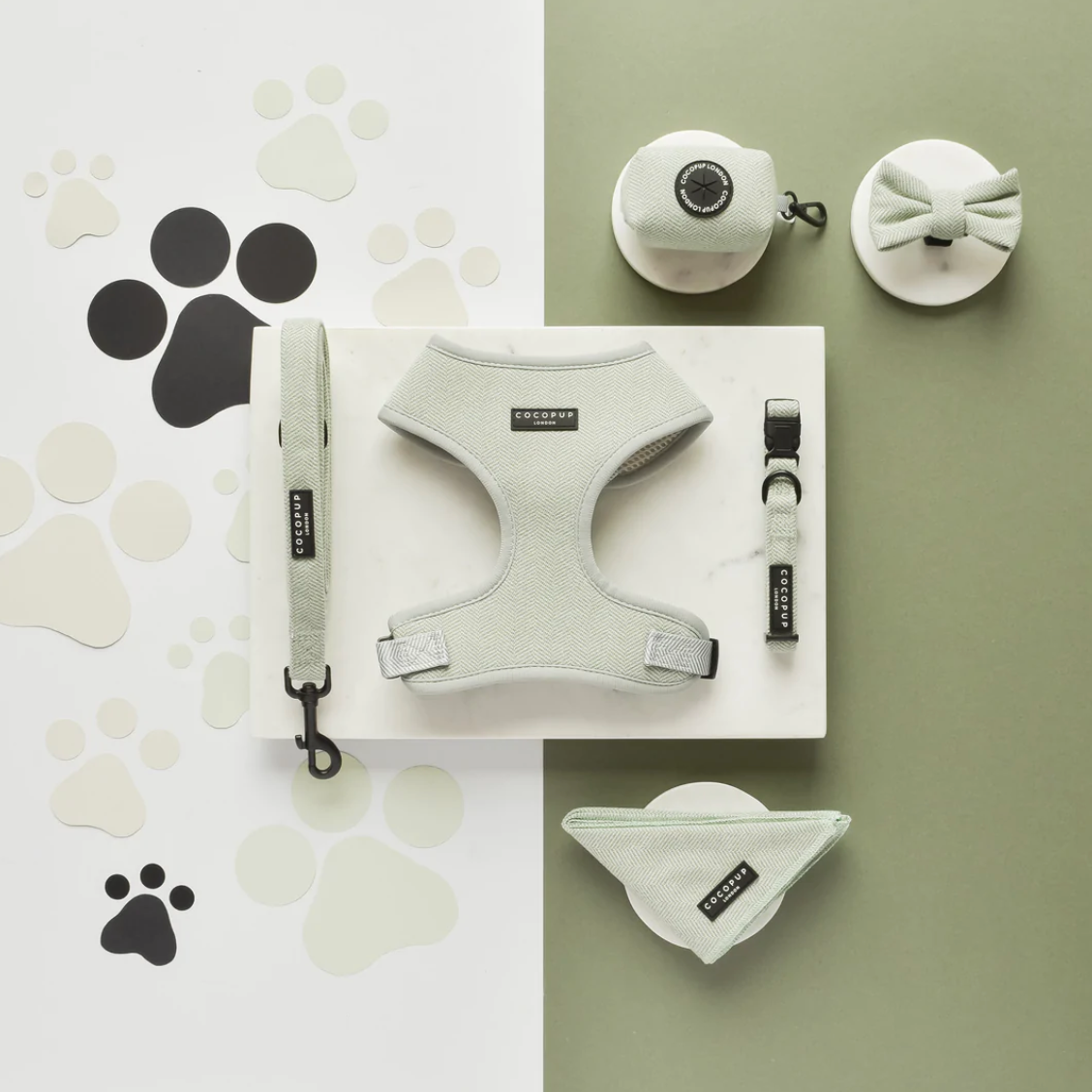 Tweed Adjustable Neck Harness - Sage