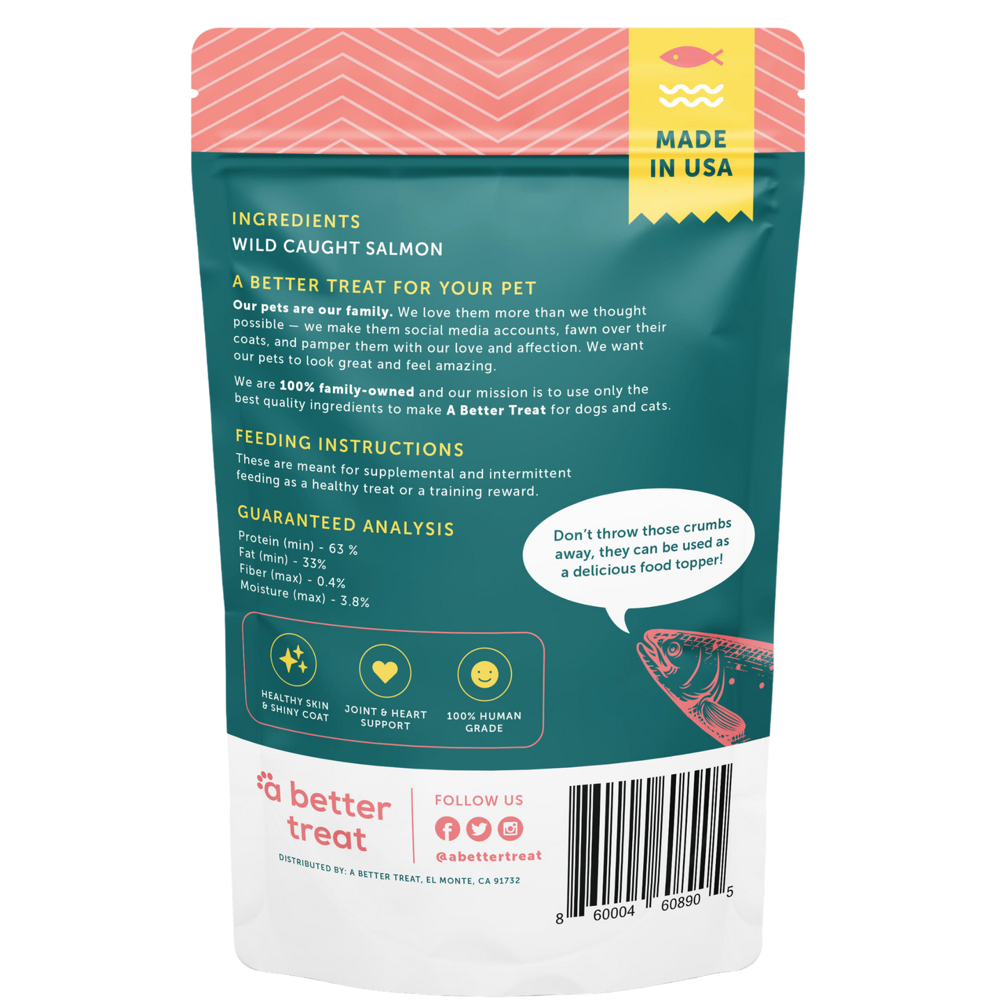Freeze Dried Wild Caught Salmon Dog and Cat Treats: Standard 1 Pack