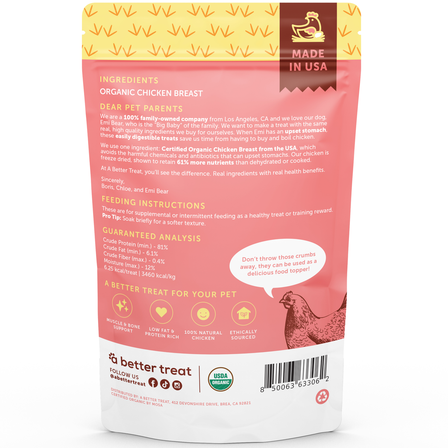 Organic Freeze Dried Chicken Breast Dog and Cat Treats: Standard 1 Pack