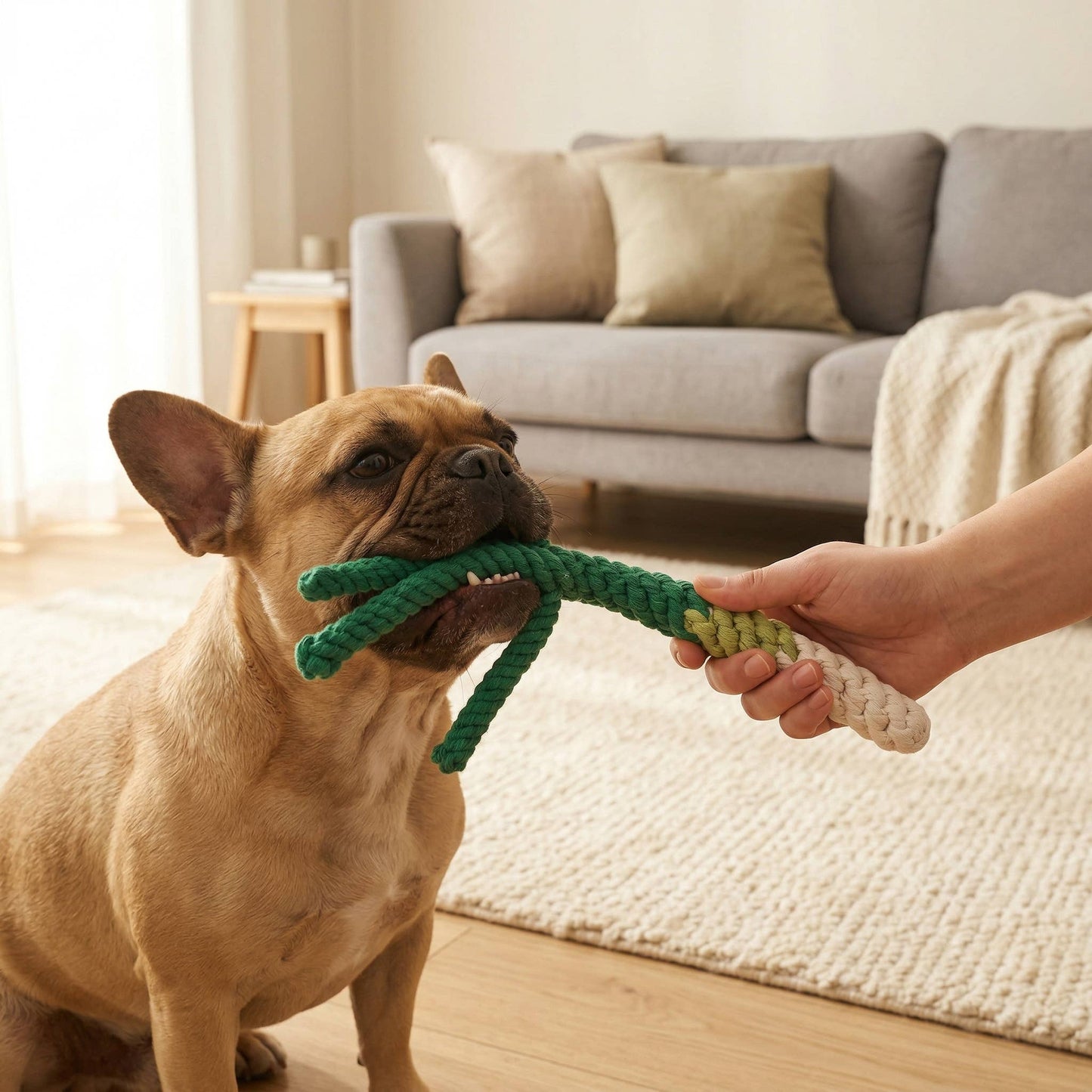 Monli Handmade Green Onion Rope Tug Toy | Toys for Small Pet
