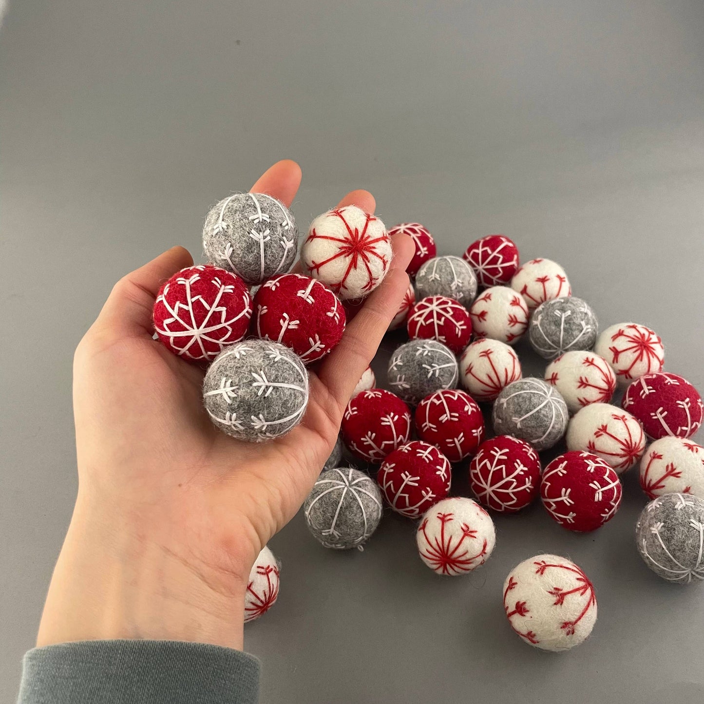 Handstitched Cat Christmas wool balls 3 set