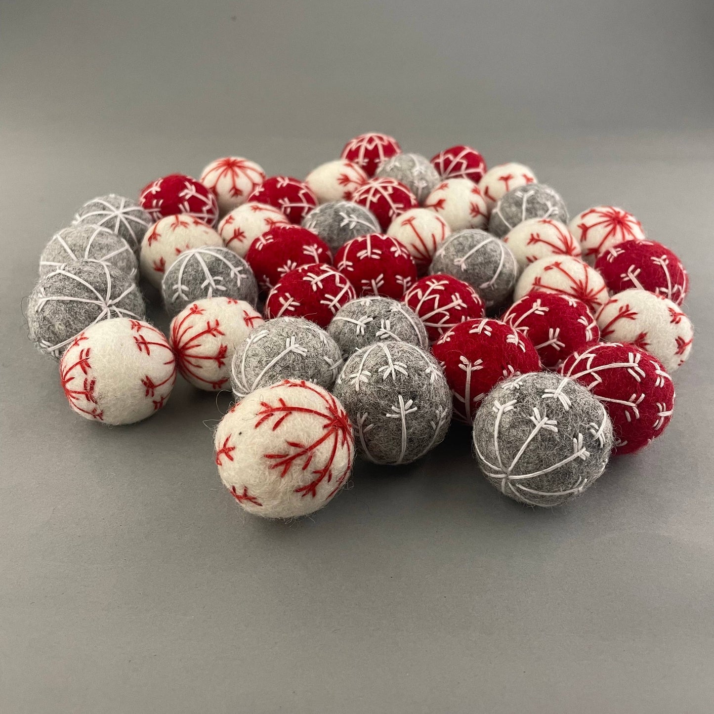 Handstitched Cat Christmas wool balls 3 set