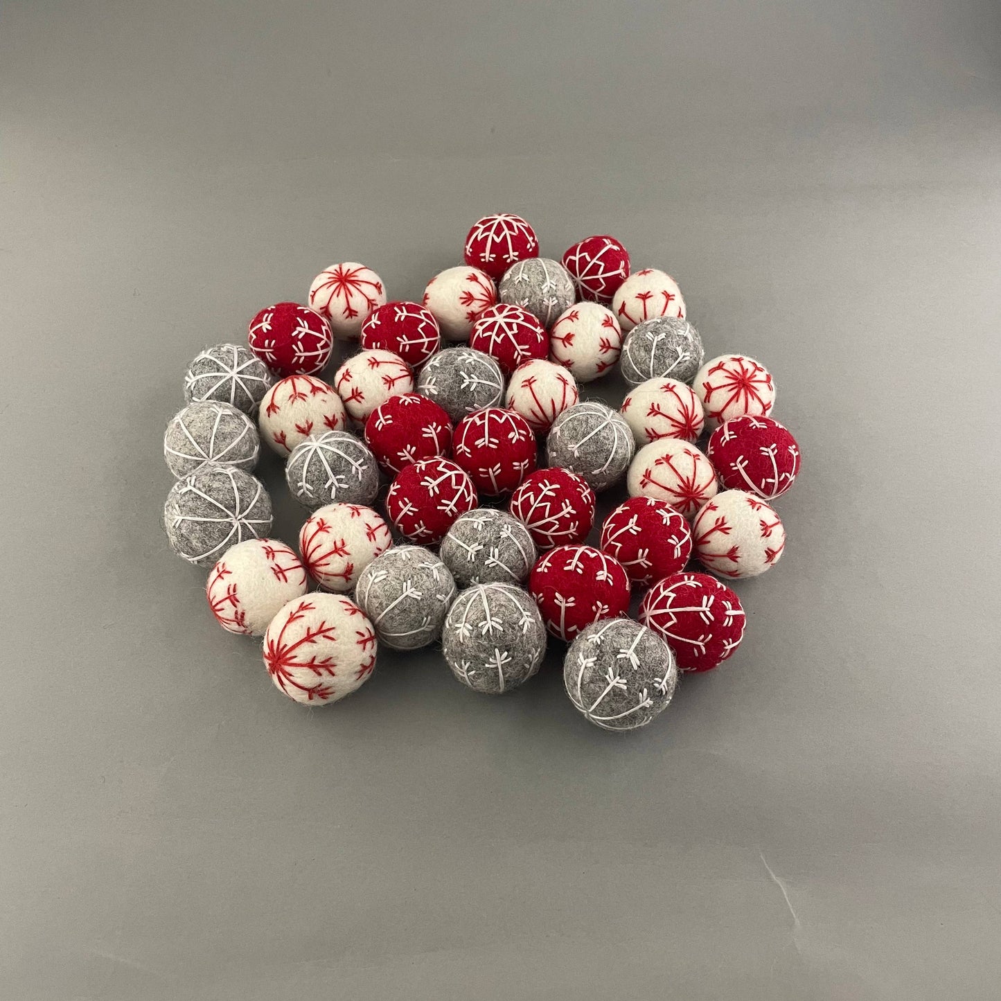 Handstitched Cat Christmas wool balls 3 set