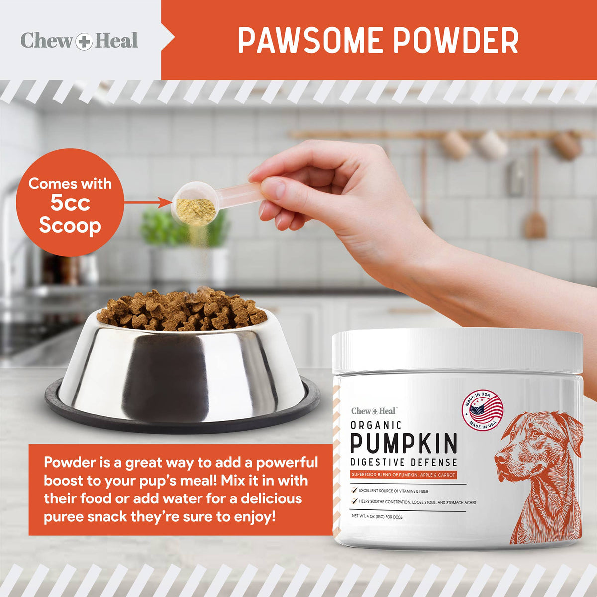 Organic Pumpkin Powder Blend, Digestive Defense for Dogs