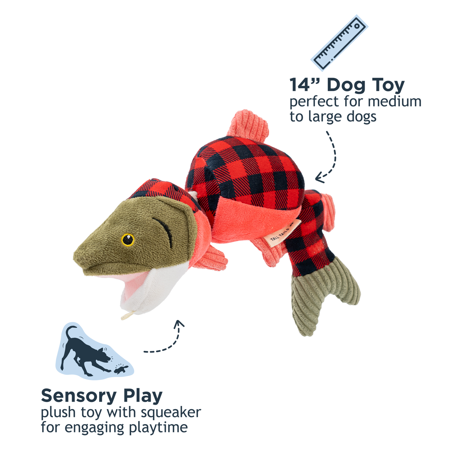 Tall Tails Salmon Jointed Shake Play Dog Toy