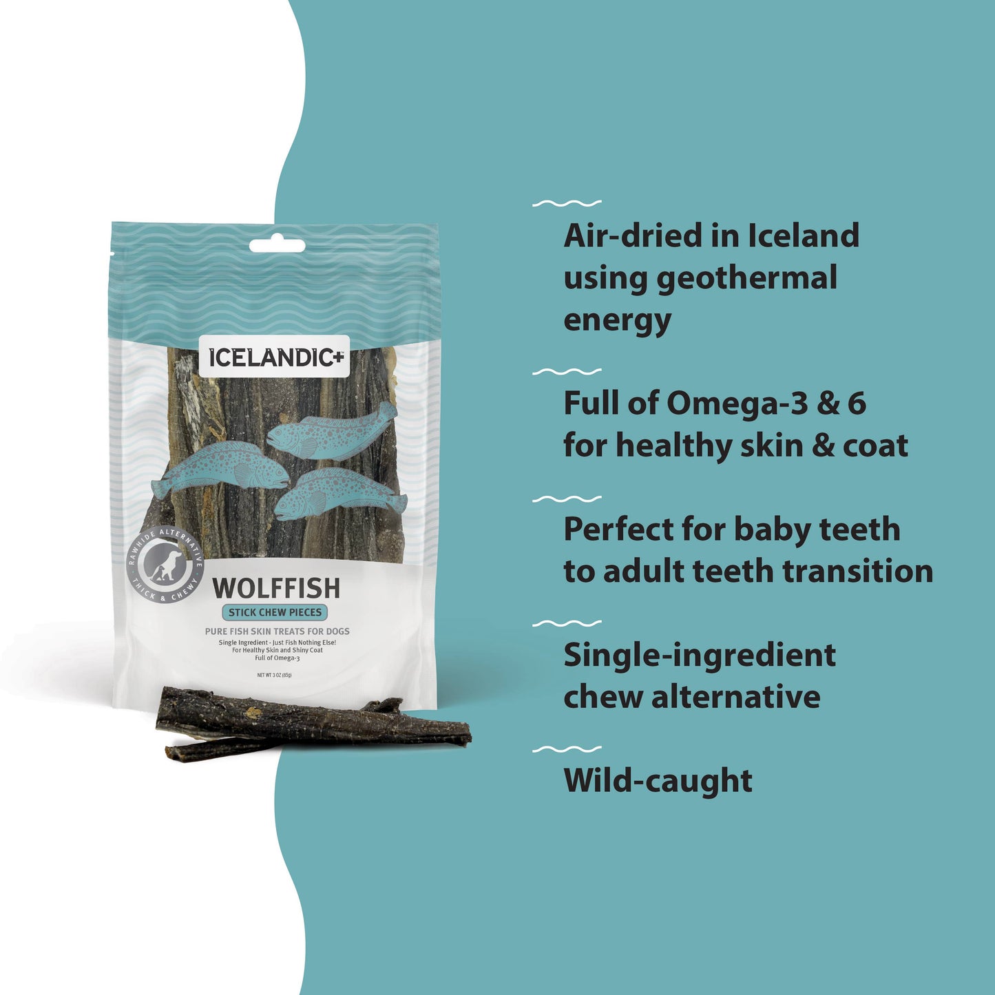 Icelandic+ Wolffish Stick & Pieces Fish Skin Chew Dog Treat