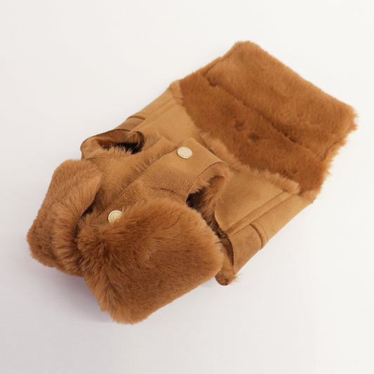 Faux Lambskin Coat - Camel