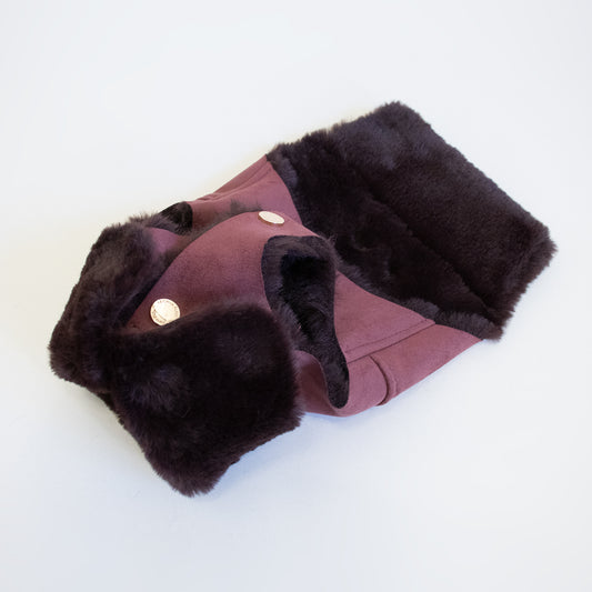 Faux Lambskin Coat - Burgundy