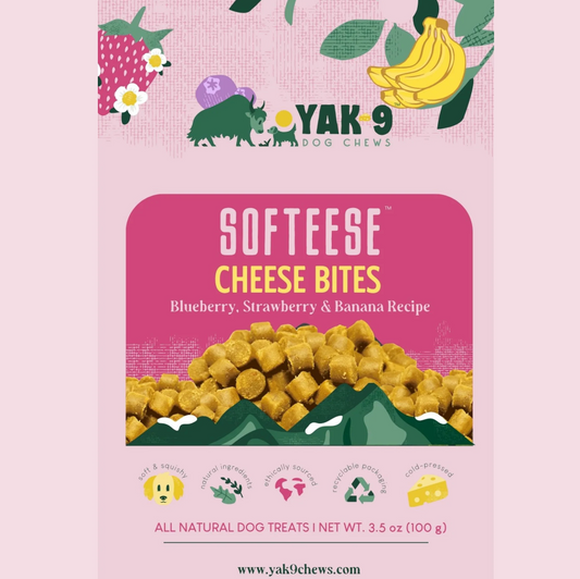 Yak9 Treats - Softeese Cheese Bites Blueberry, Strawberry & Banana 3.5oz