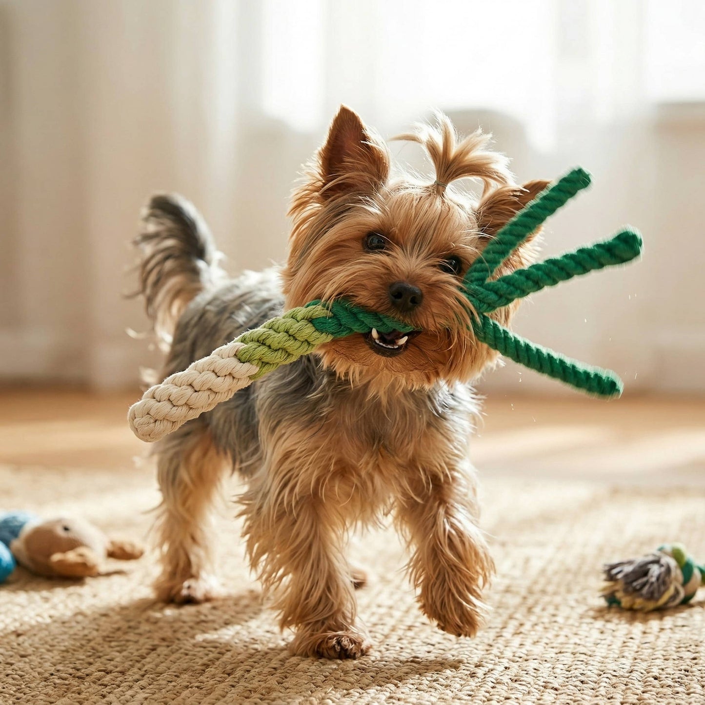 Monli Handmade Green Onion Rope Tug Toy | Toys for Small Pet