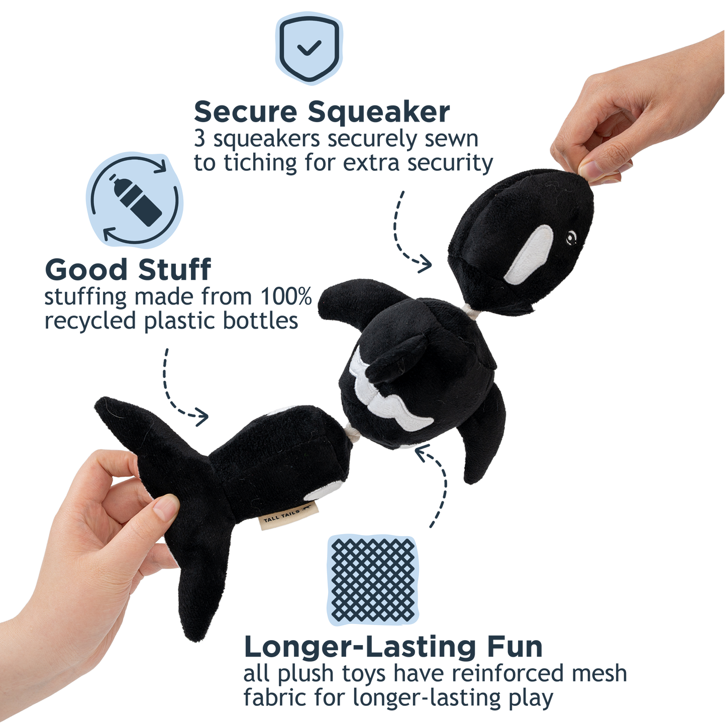 Tall Tails Orca Jointed Shake Play Dog Toy