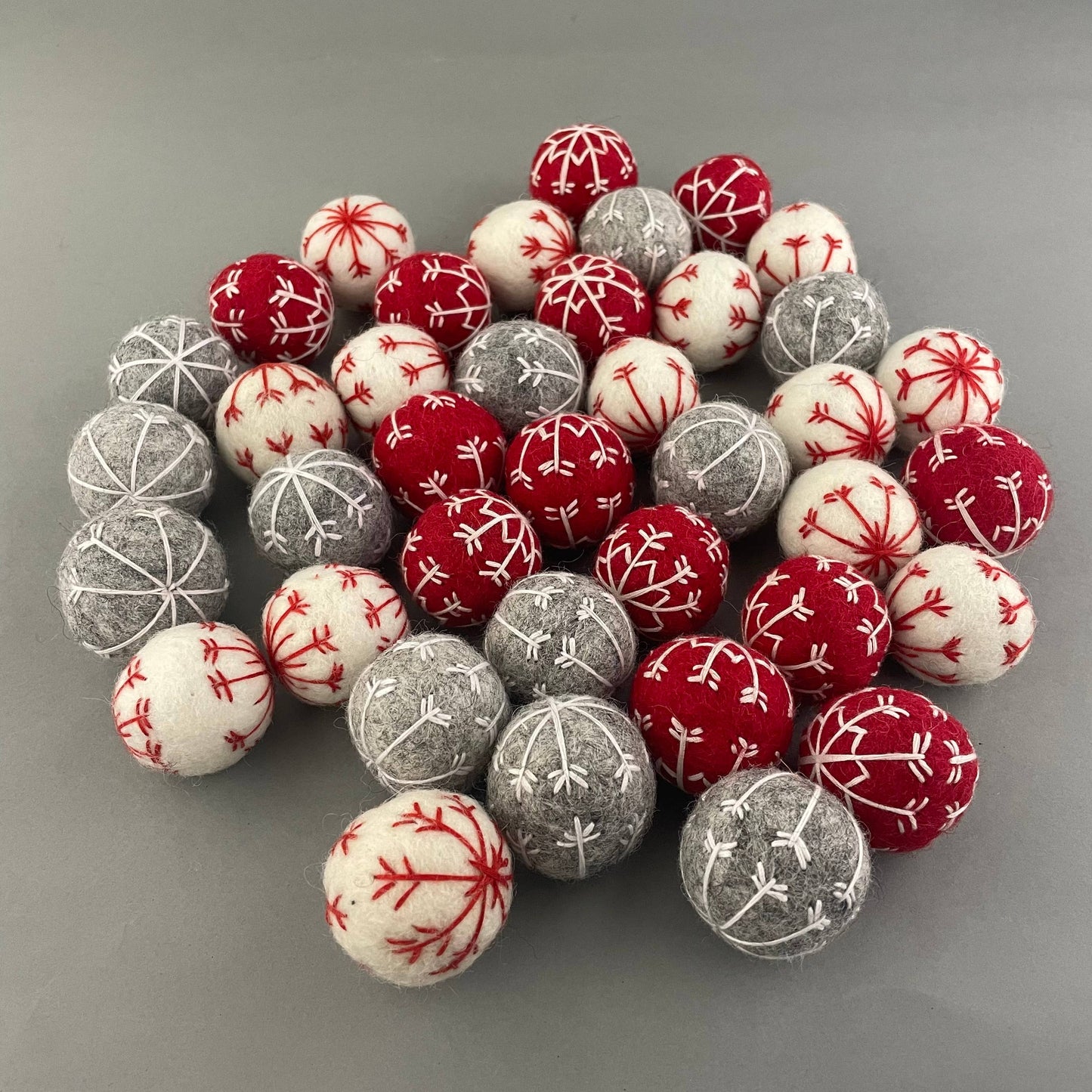 Handstitched Cat Christmas wool balls 3 set